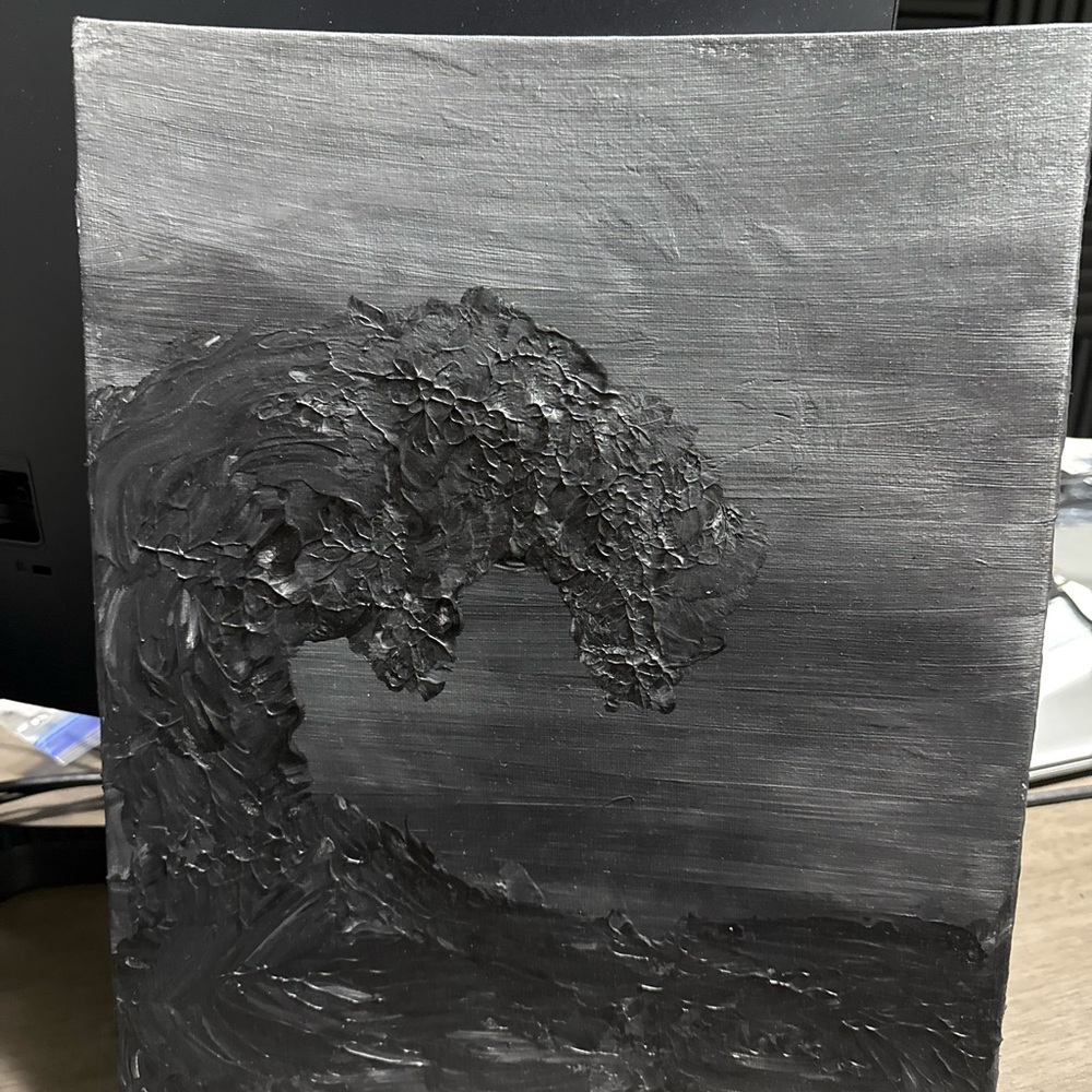 Abstract Black and Gray Textured Wave Art